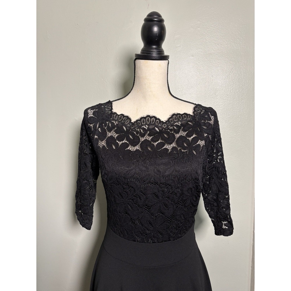 Miss May Retro Gorgeous M Black Floral Lace A-line Dress Romantic Dark Academia
